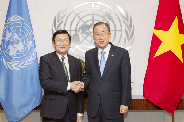 ປະທານປະເທດເຈືອງເຕີ໋ນຊາງພົບປະເຈລະຈາກັບເລຂາທິການໃຫຍ່ສປຊBanKimoon