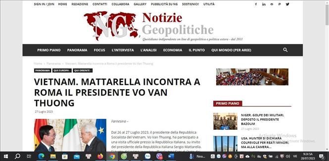 Prensa italiana: La visita del presidente Vo Van Thuong abre una nueva era de cooperación