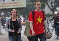 Ausländer feiern das Tetfest in Vietnam