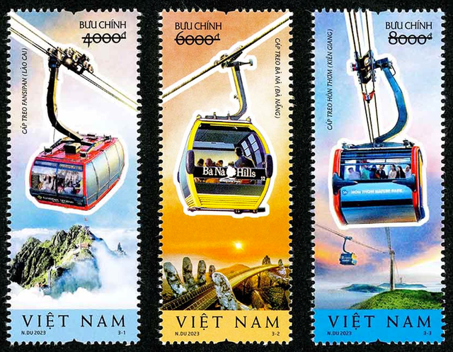 Ausgabe der Briefmarken über Seilbahn in Vietnam