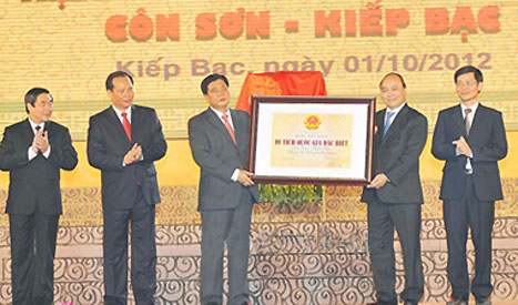 เขตปูชนียสถาน CônSơn – KiếpBạc ได้รับหนังสือรับรองเป็นเขตโบราณสถานพิเศษแห่งชาติ