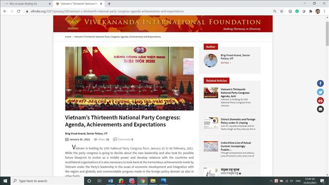 Relaciones Vietnam-India seguirán siendo consolidadas tras XIII Congreso Nacional del PCV