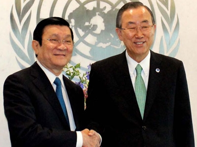 Staatspräsident Truong Tan Sang führt Gespräch mit UN-Generalsekretär Ban Ki-moon