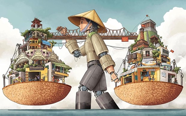 Exposición de obras ilustradas sobre Hanói