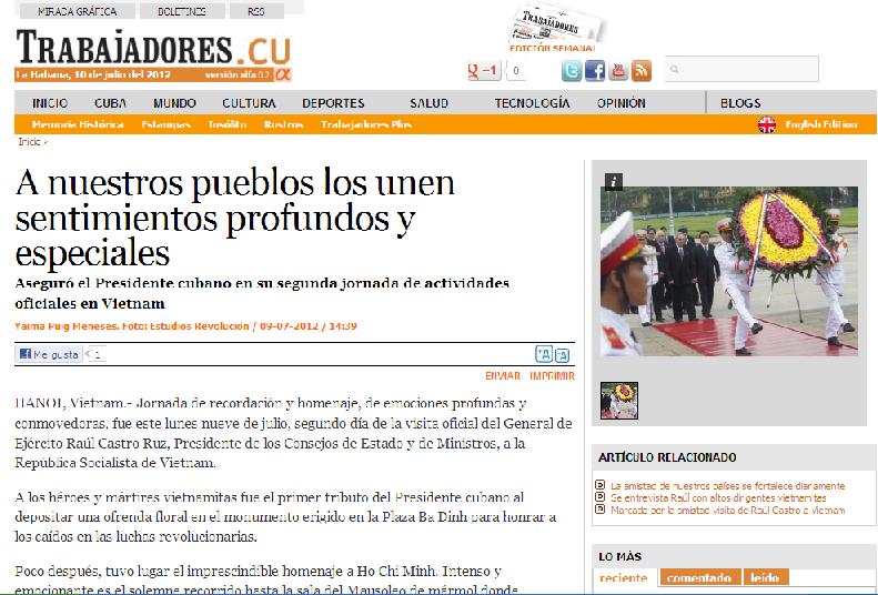 ສື່ມວນຊົນກຸຍບາ ໃຫ້ຂ່າວກ່ຽວກັບ ການຢ້ຽມຢາມຫວຽດນາມຂອງທ່ານປະທານ Raul Castro