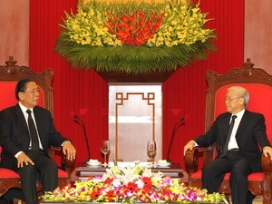 ທ່ານເລຂາທິການໃຫຍ່ພັກກອມມູນິດຫວຽດນາມ ຕ້ອນຮັບການນຳຂັ້ນສູງລາວ ແລະ ກຳປູເຈຍ