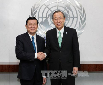 ທ່ານປະທານປະເທດເຈືອງເຕີນຊາງພົບປະກັບທ່ານເລຂາທິການໃຫຍ່ສປຊ